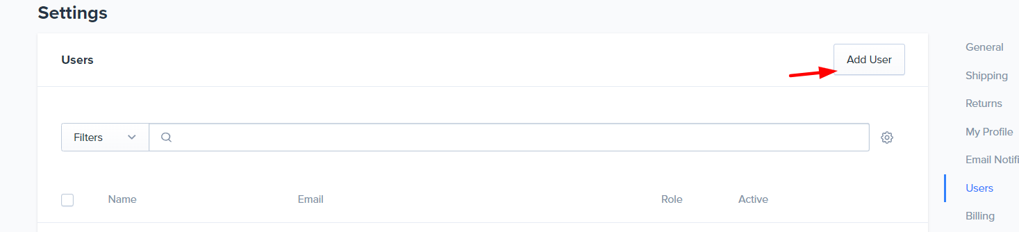 Add User button on the Users settings page