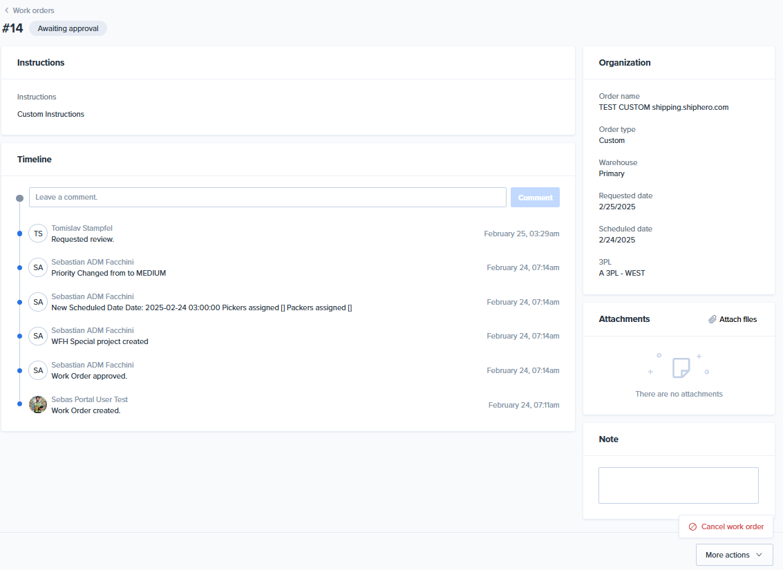 Work order details screen