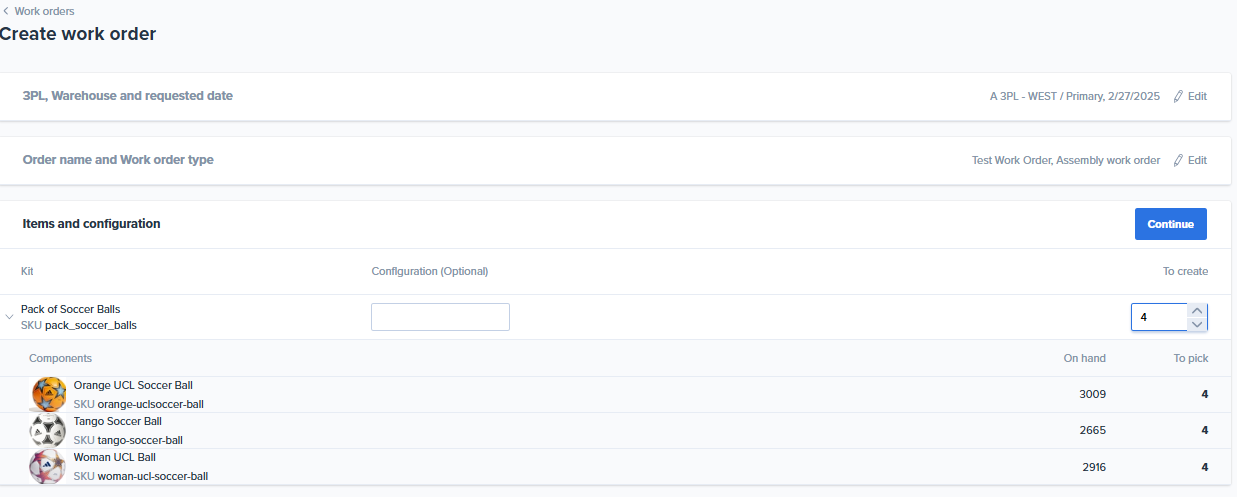 Assembly quantity input