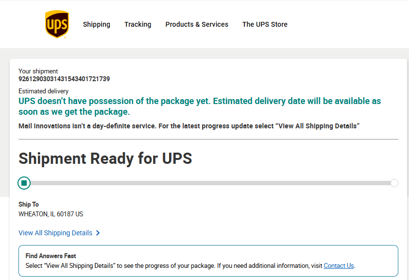 UPS tracking page example