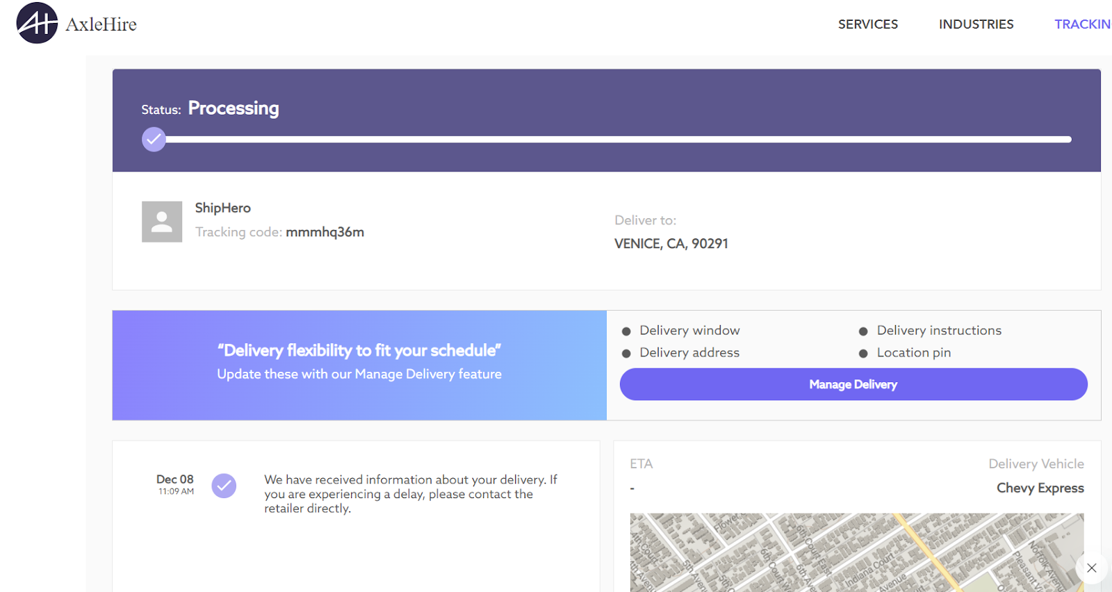 Jitsu/Axlehire tracking page example