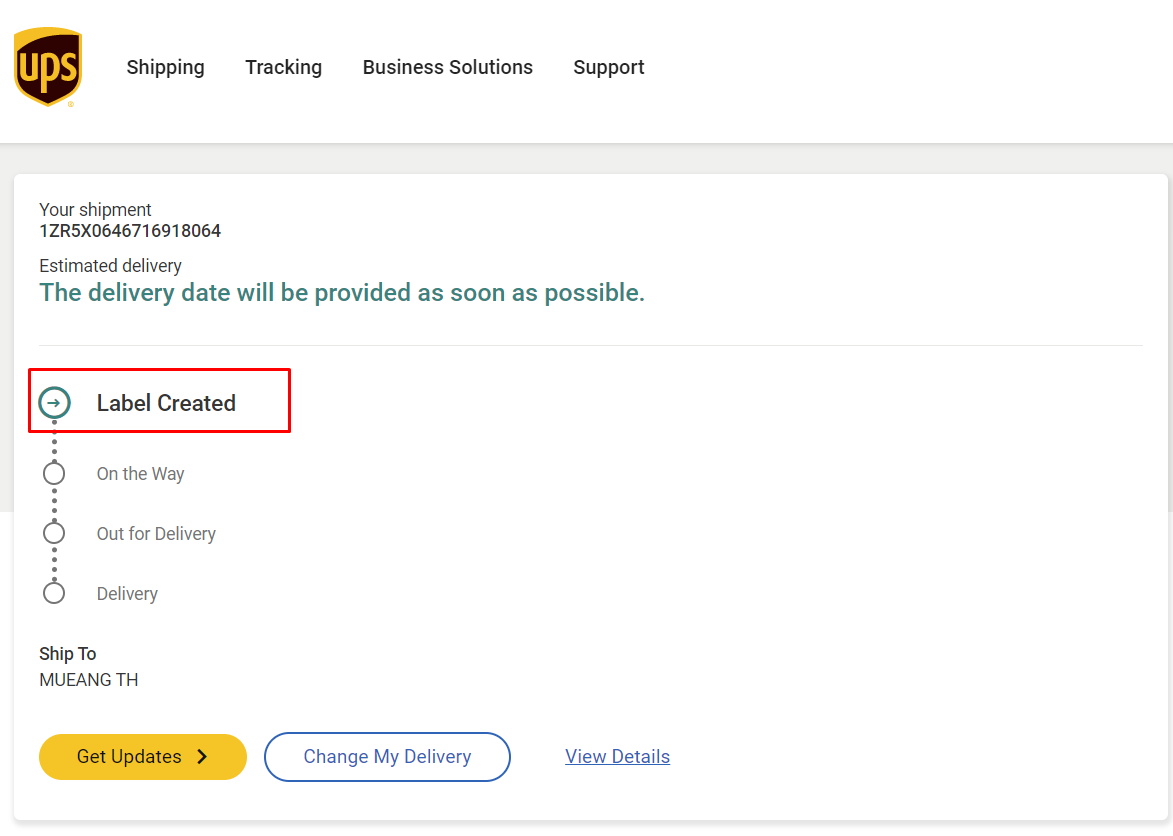 UPS tracking page example, additional detail