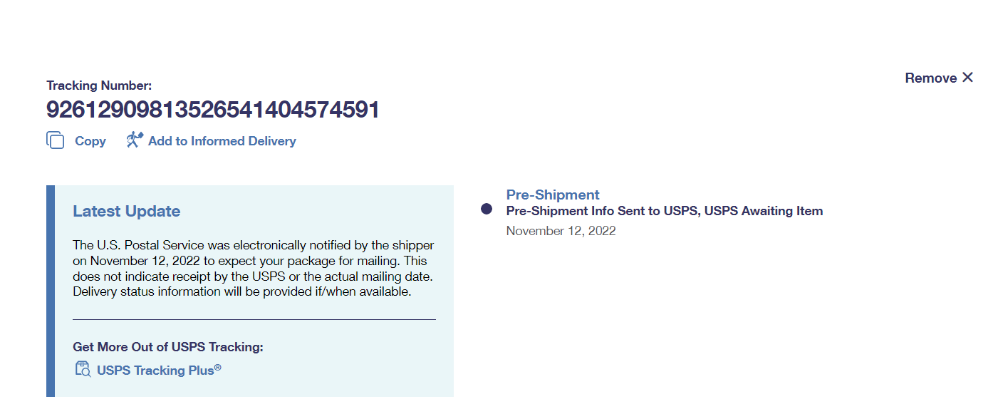 USPS tracking page example