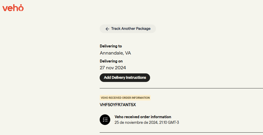 Veho tracking page example