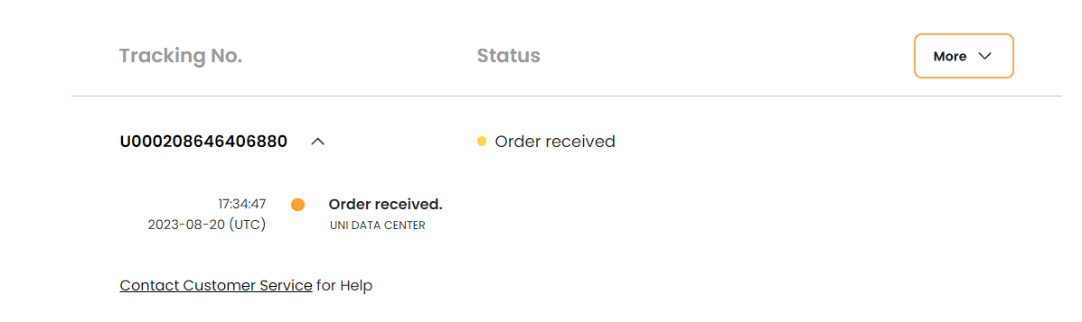 UniUni tracking page example